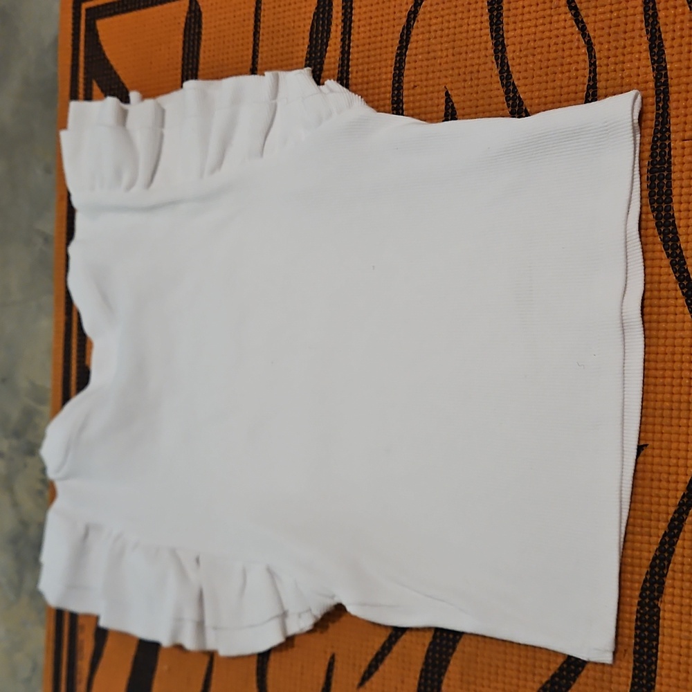Zara White Ribbed Ruffle Sleeve Top - Picture 4 of 4